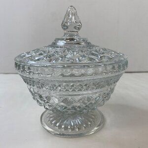 Anchor Hocking Wexford Crystal Pedestal Candy Bowl Dish With Lid Vintage